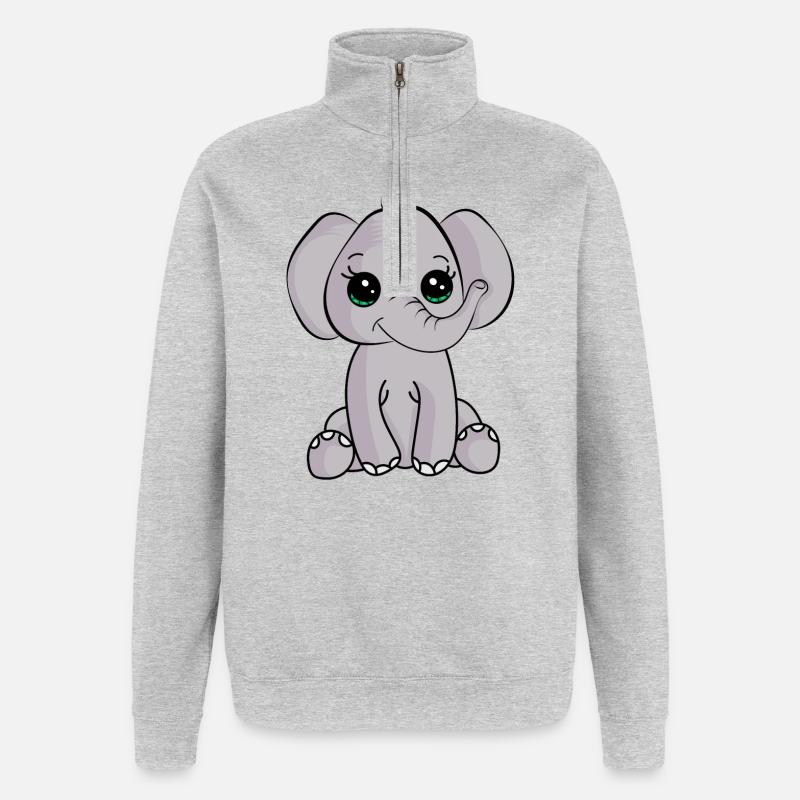 Bébé éléphant - Sweat à zip 1/4 - gris chiné