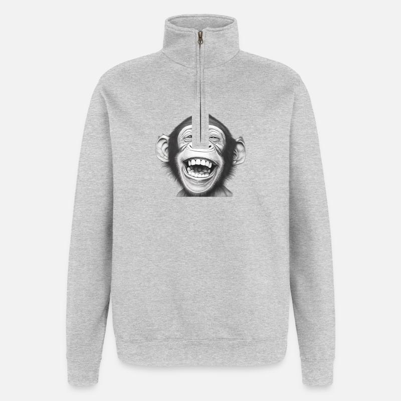 Laughing Monkey Black & White - Quarter-Zip Sweatshirt - heather grey