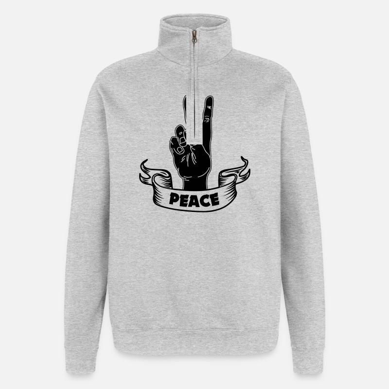 Schwarzer Handfrieden mit Text FRIEDEN - Quarter-Zip-Sweatshirt - Grau meliert