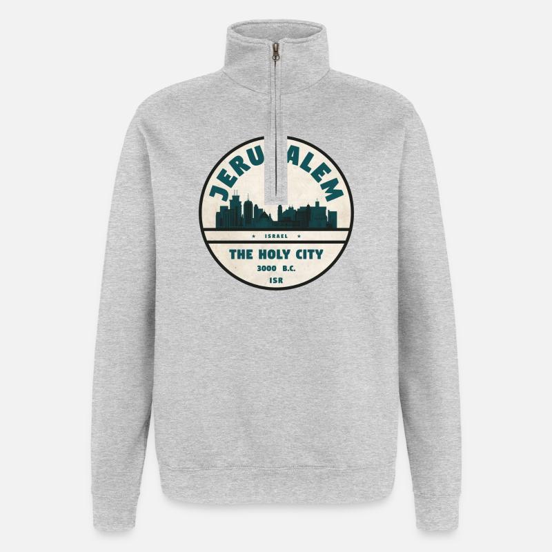 Jerusalem Skyline Retro Abzeichen - Quarter-Zip-Sweatshirt - Grau meliert