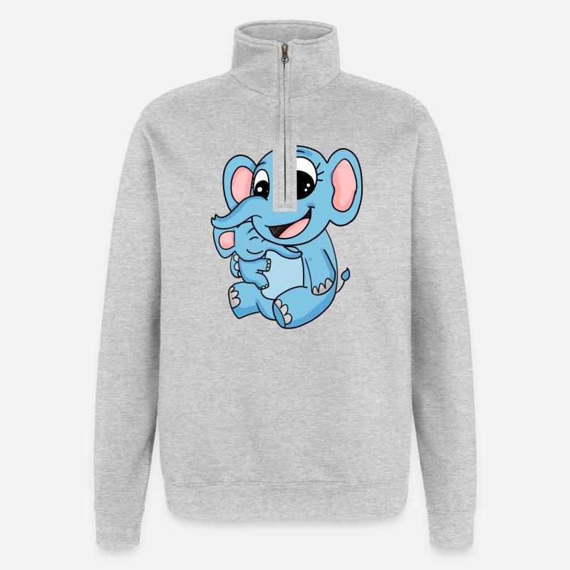 Famille - Eléphant avec bébé éléphant - Sweat à zip 1/4 - gris chiné
