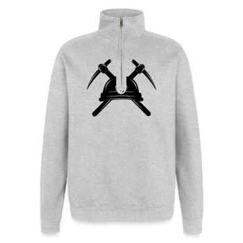 Zwei Spitzhacken mit Helm gekreuzt - Quarter-Zip-Sweatshirt - Grau meliert - Vorne - AI Model Female 172 light (172cm) & AI Model Male 178 dark (178cm)