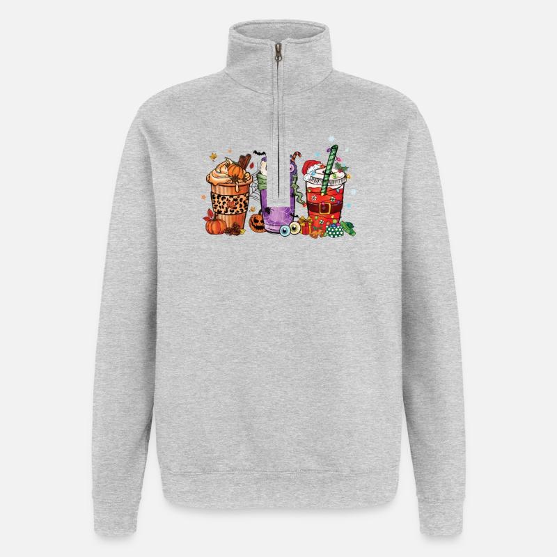 Winter-kaffeebecher Hallothanksmas - Quarter-Zip-Sweatshirt - Grau meliert