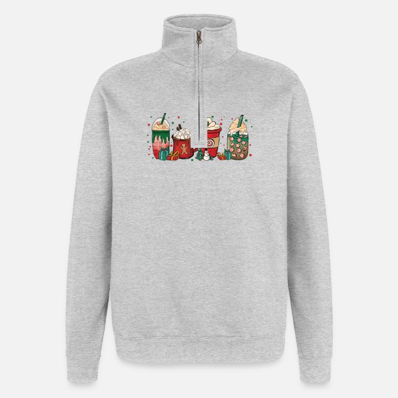 Weihnachts-kaffeetasse - Quarter-Zip-Sweatshirt - Grau meliert