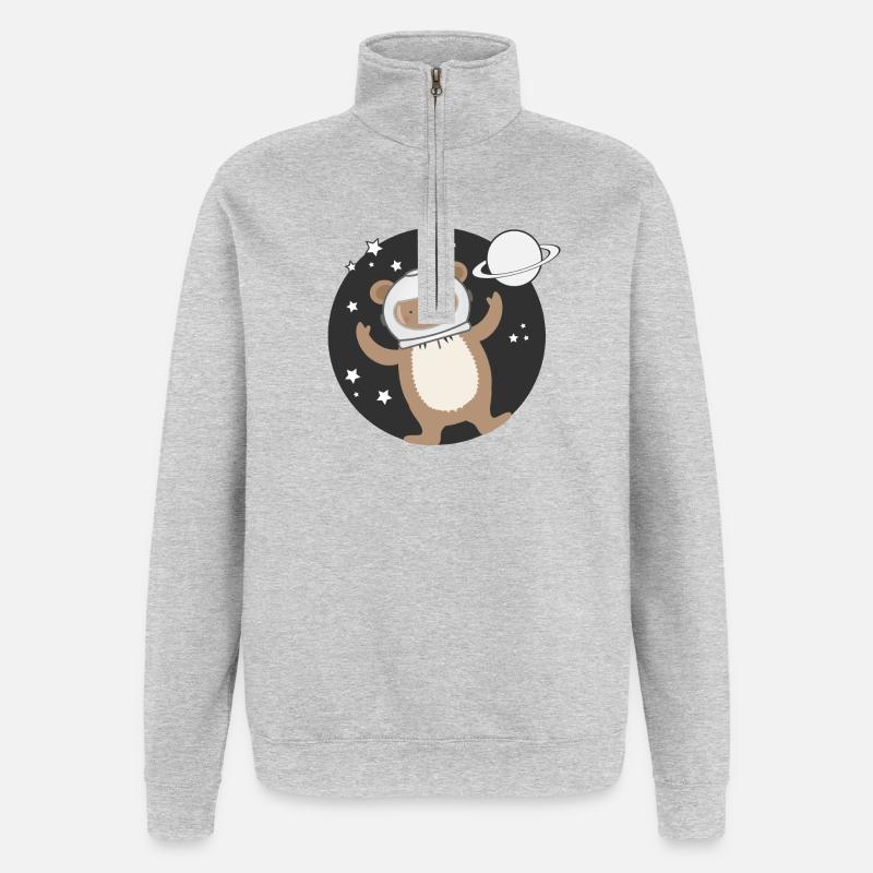 niedlicher Astronauten Bär im comic Stil - Quarter-Zip-Sweatshirt - Grau meliert