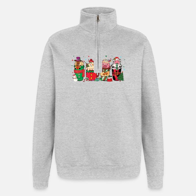 Tasse de café de Noël - Sweat à zip 1/4 - gris chiné