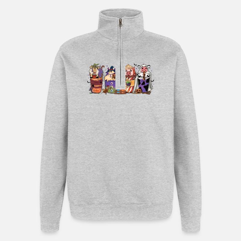 Herbst-heiße-schokolade-tasse Halloween - Quarter-Zip-Sweatshirt - Grau meliert