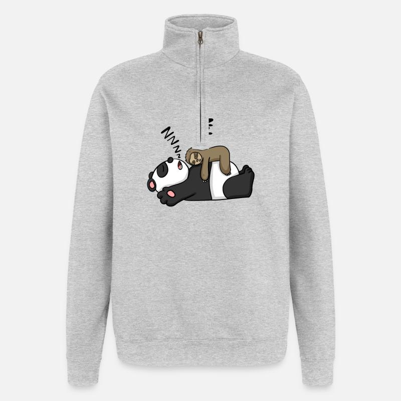 Faultier und Panda - Quarter-Zip-Sweatshirt - Grau meliert
