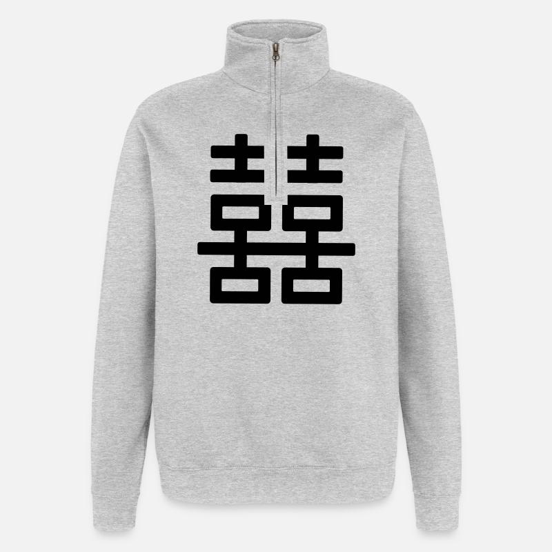 Double logo du bonheur - Sweat à zip 1/4 - gris chiné
