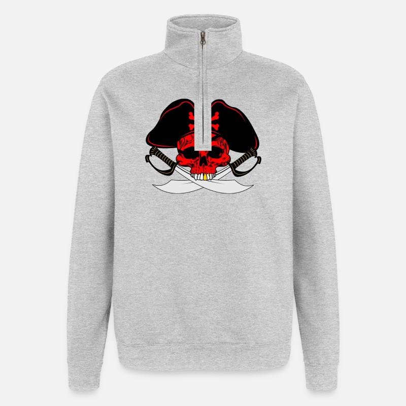 Roter Pirat - Quarter-Zip-Sweatshirt - Grau meliert