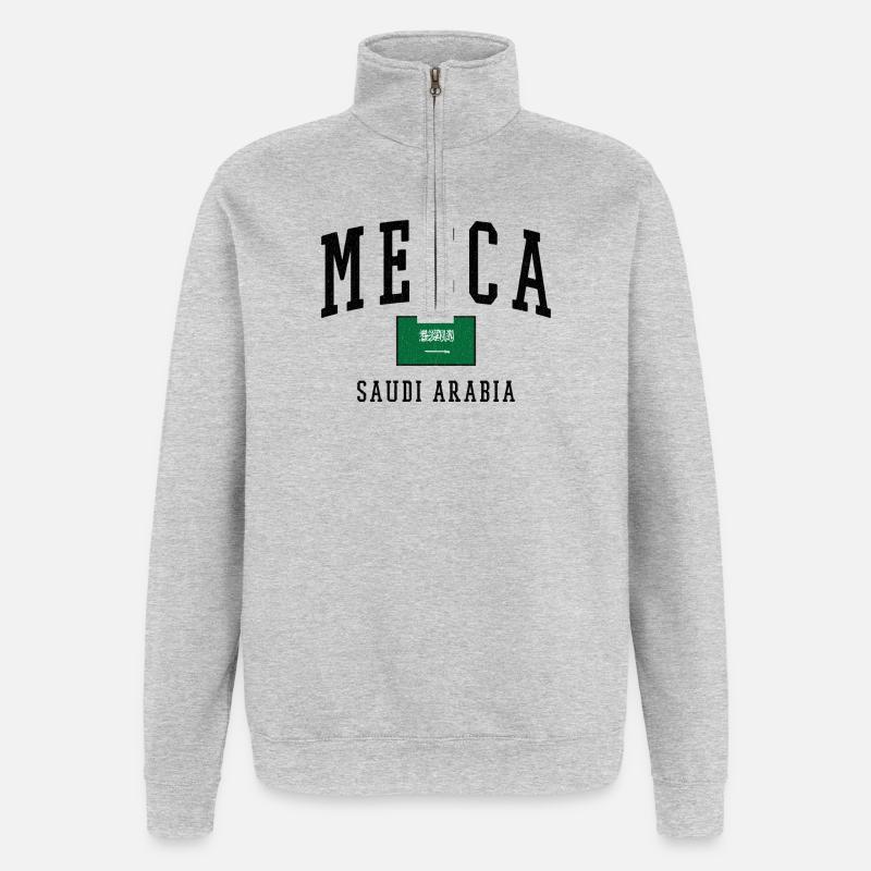 Mecque, Arabie Saoudite : Conception du drapeau - Sweat à zip 1/4 - gris chiné