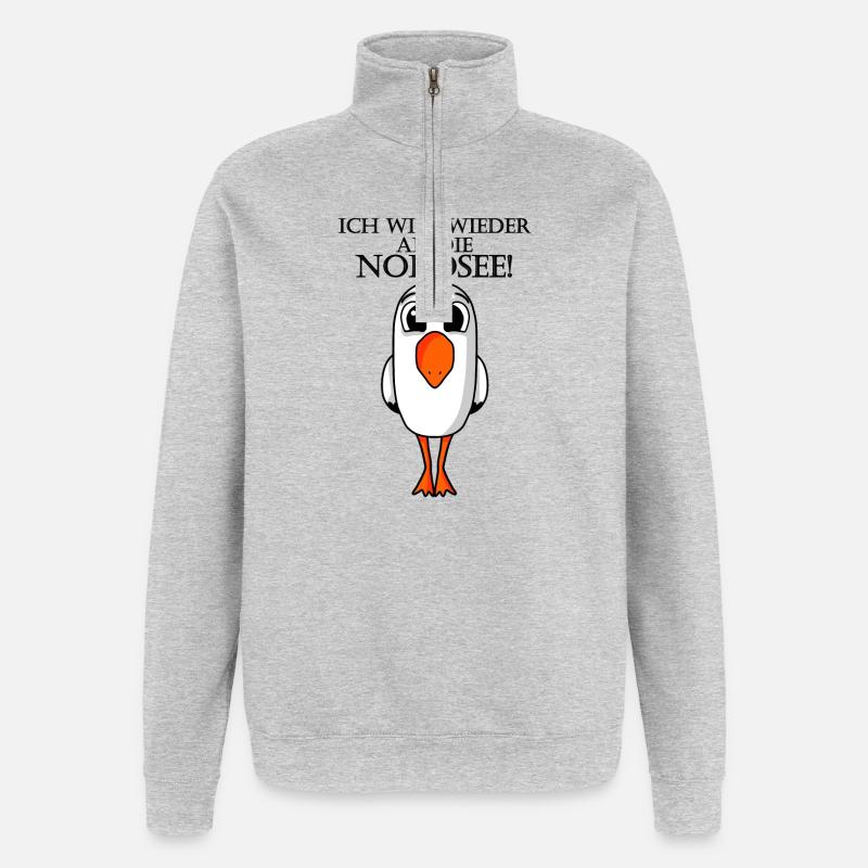 Nordsee Plattdeutsch Spruch Moin Möwe - Quarter-Zip-Sweatshirt - Grau meliert