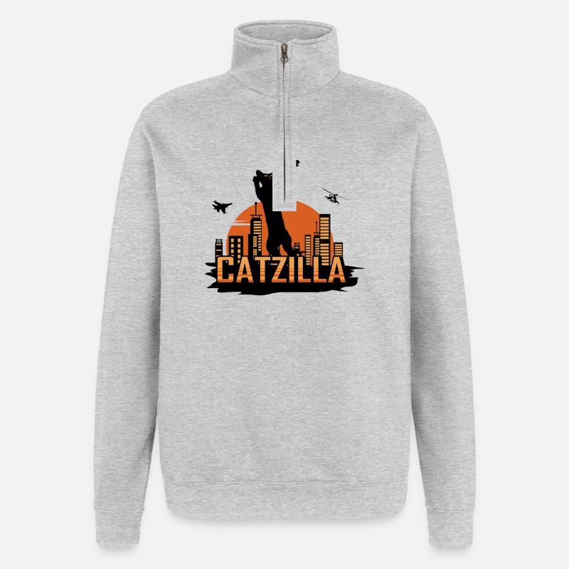 Catzilla - Sweat à zip 1/4 - gris chiné