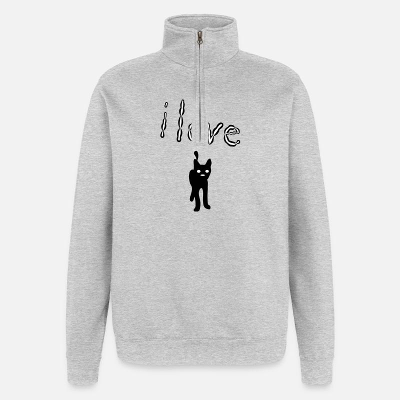 J’AIME LES CHATS - Sweat à zip 1/4 - gris chiné