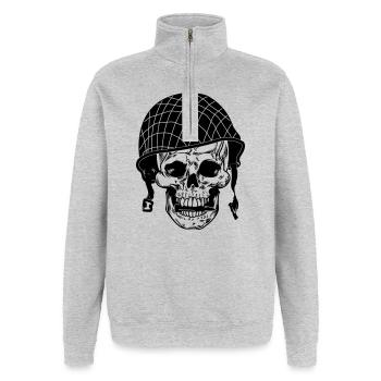 Skull soldier with bullet and helmet - Quarter-Zip Sweatshirt - heather grey - Front - AI Model Female 172 light (172cm) & AI Model Male 178 dark (178cm)