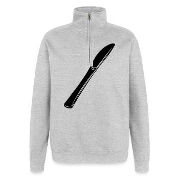 Couverts pour couteaux - Sweat à zip 1/4 - gris chiné - Devant - AI Model Female 172 light (172cm) & AI Model Male 178 dark (178cm)