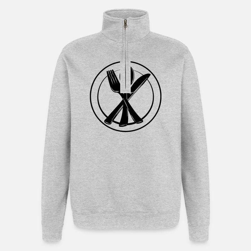 Messer, Gabel und Löffel auf Teller - Quarter-Zip-Sweatshirt - Grau meliert
