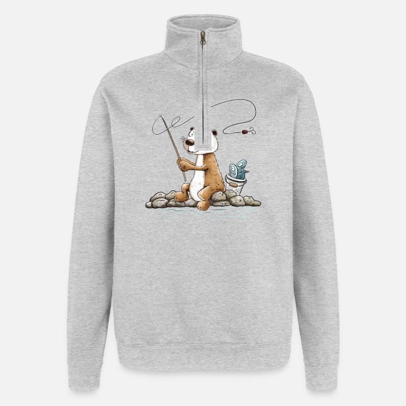 Droll Angler Otter Pêche MODARTIS - Sweat à zip 1/4 - gris chiné