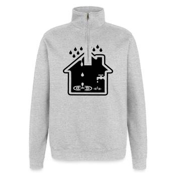 Fuite de maison robinet qui fuit - Sweat à zip 1/4 - gris chiné - Devant - AI Model Female 172 light (172cm) & AI Model Male 178 dark (178cm)