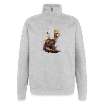 Renard avec des plantes sur le dos - Sweat à zip 1/4 - gris chiné - Devant - AI Model Female 172 light (172cm) & AI Model Male 178 dark (178cm)