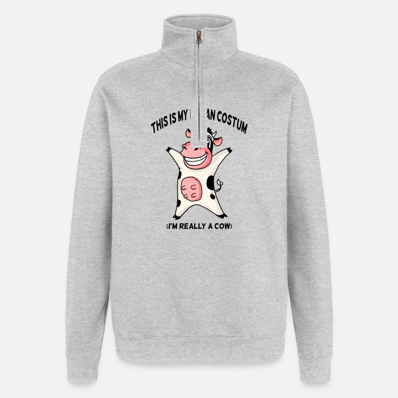 Kuh Kostüm - Quarter-Zip-Sweatshirt - Grau meliert