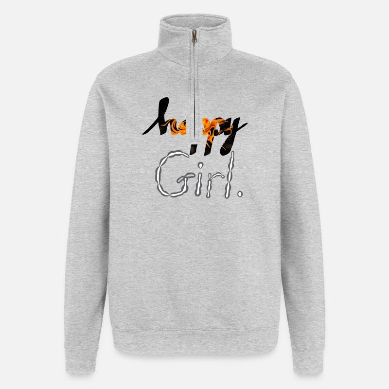 Glückliches Mädchen - Quarter-Zip-Sweatshirt - Grau meliert