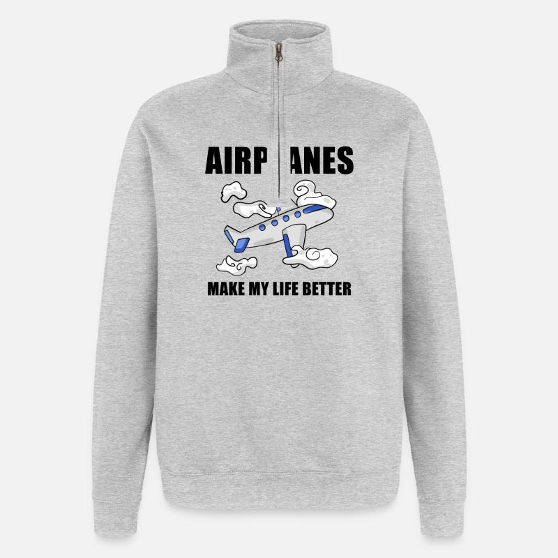 Avions - Sweat à zip 1/4 - gris chiné