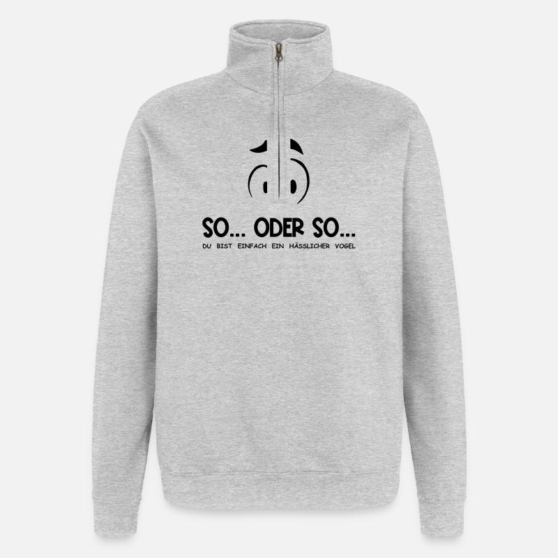 So...Oder So: Hässlicher Vogel - Schwarz - Quarter-Zip-Sweatshirt - Grau meliert