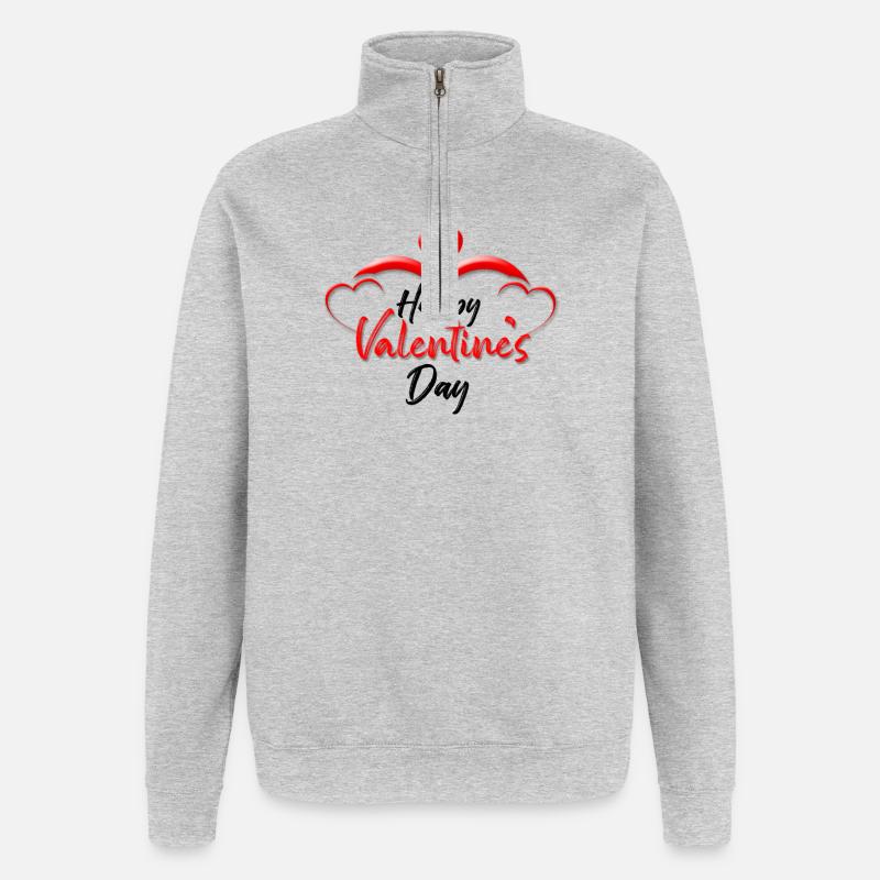 Saint-Valentin, Saint-Valentin, Saint-Valentin - Sweat à zip 1/4 - gris chiné
