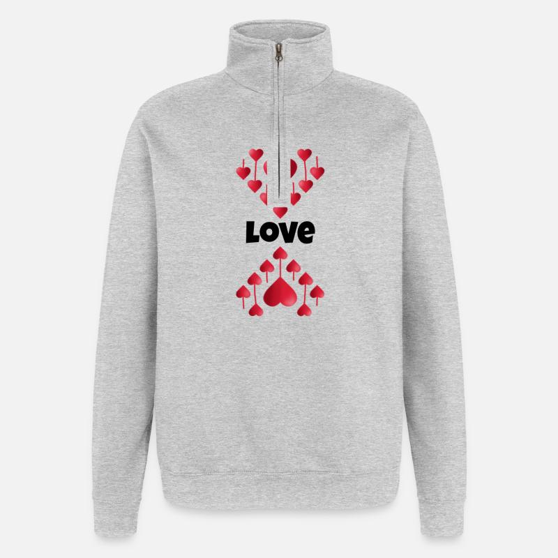 Saint-Valentin, Saint-Valentin, Saint-Valentin - Sweat à zip 1/4 - gris chiné