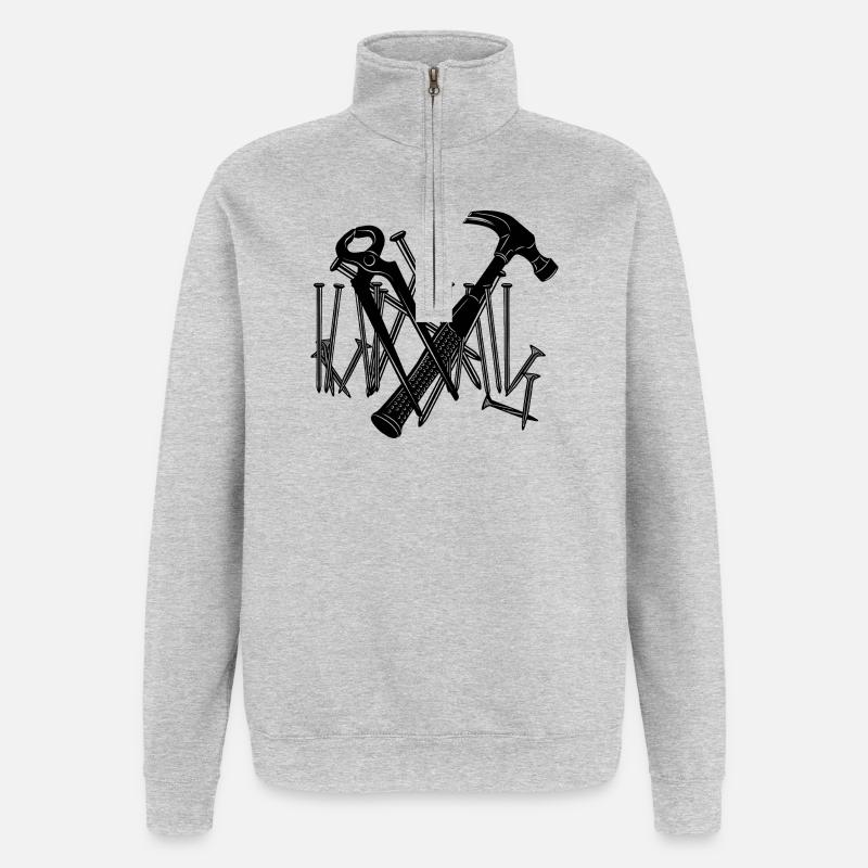 Outils et clous de menuiserie - Sweat à zip 1/4 - gris chiné