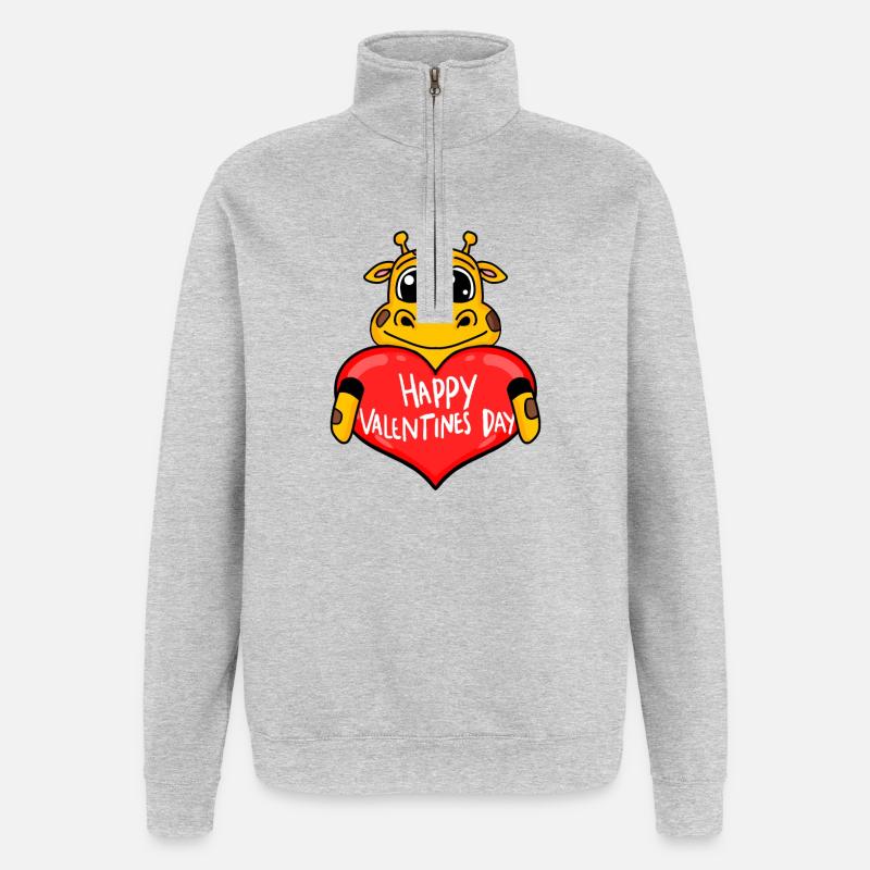 Girafe cœur de la Saint-Valentin - Sweat à zip 1/4 - gris chiné