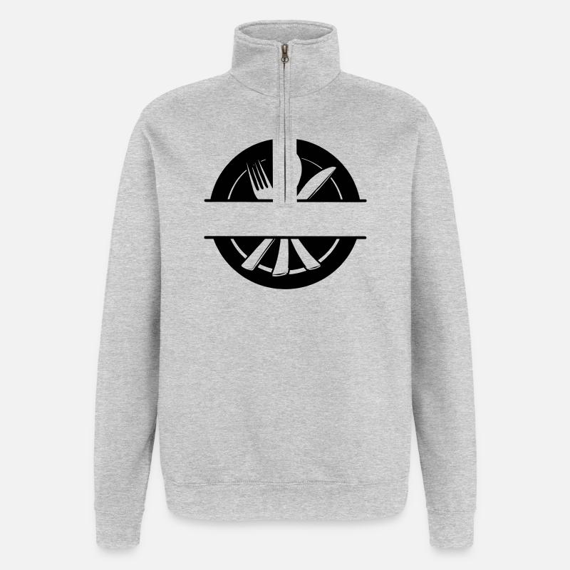 Besteck-Menü-Logo mit Teller - Quarter-Zip-Sweatshirt - Grau meliert