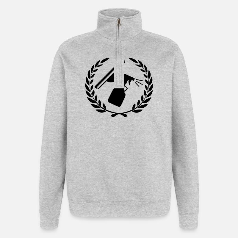 Fensterputzer-Logo mit Lorbeerkranz - Quarter-Zip-Sweatshirt - Grau meliert