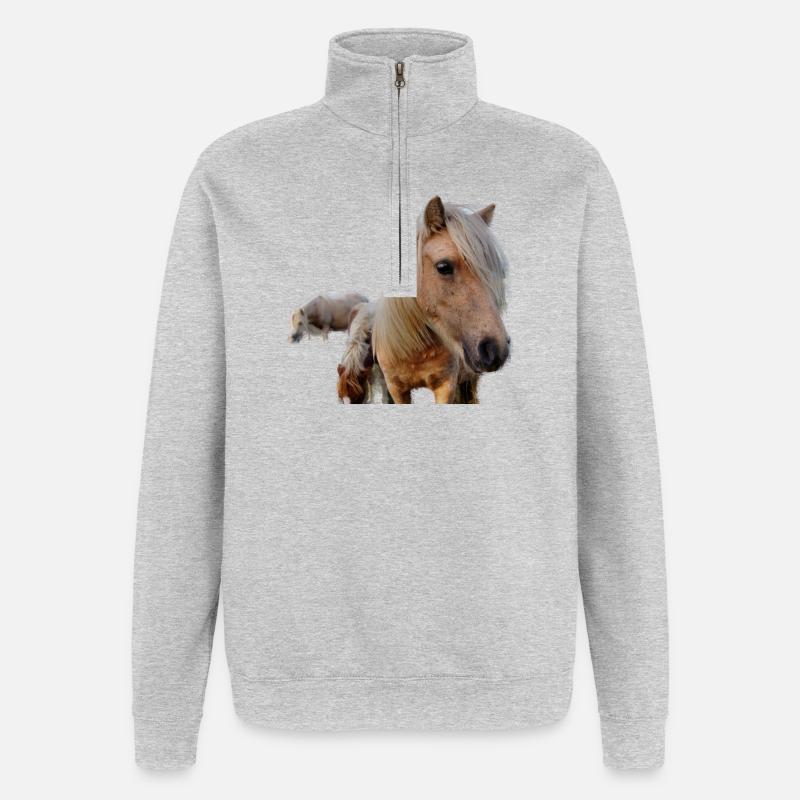 Pferde auf der Weide - Quarter-Zip-Sweatshirt - Grau meliert