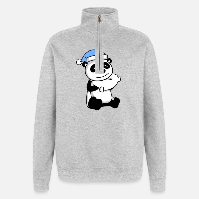 Panda - Sweat à zip 1/4 - gris chiné