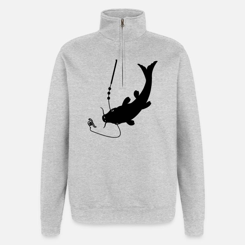 Fish at bait on hook logo - Quarter-Zip Sweatshirt - heather grey