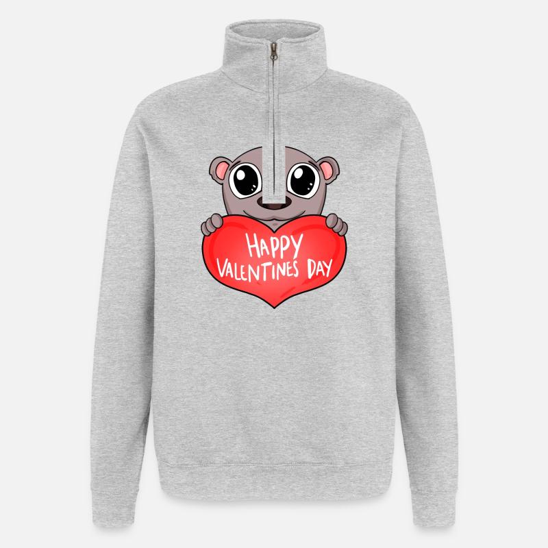 Valentine's Day Heart Bear - Quarter-Zip Sweatshirt - heather grey