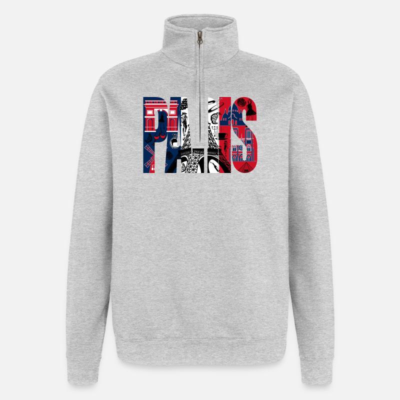 Collage Paris Eiffeltour - Quarter-Zip-Sweatshirt - Grau meliert