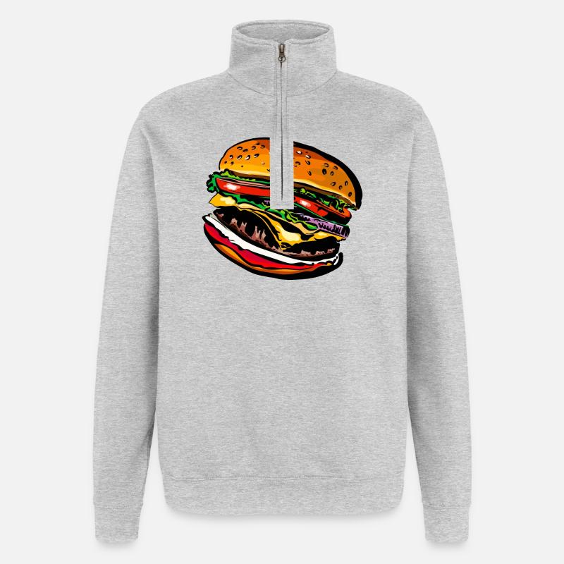 Burger Cheeseburger Restauration rapide - Sweat à zip 1/4 - gris chiné