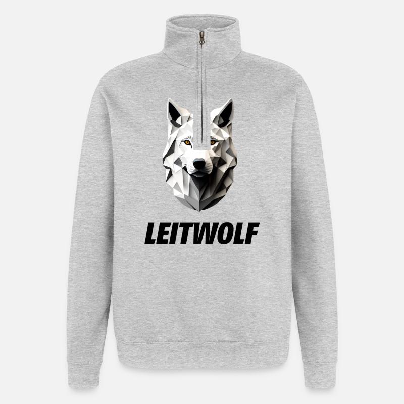 weißer Kopf vom Leitwolf - Quarter-Zip-Sweatshirt - Grau meliert