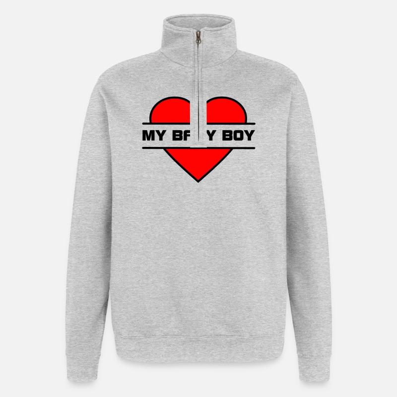 Je t’aime cœur 033 - Sweat à zip 1/4 - gris chiné
