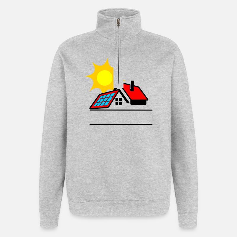 Sonnenkollektor auf Bungalowhaus mit Sonne - Quarter-Zip-Sweatshirt - Grau meliert