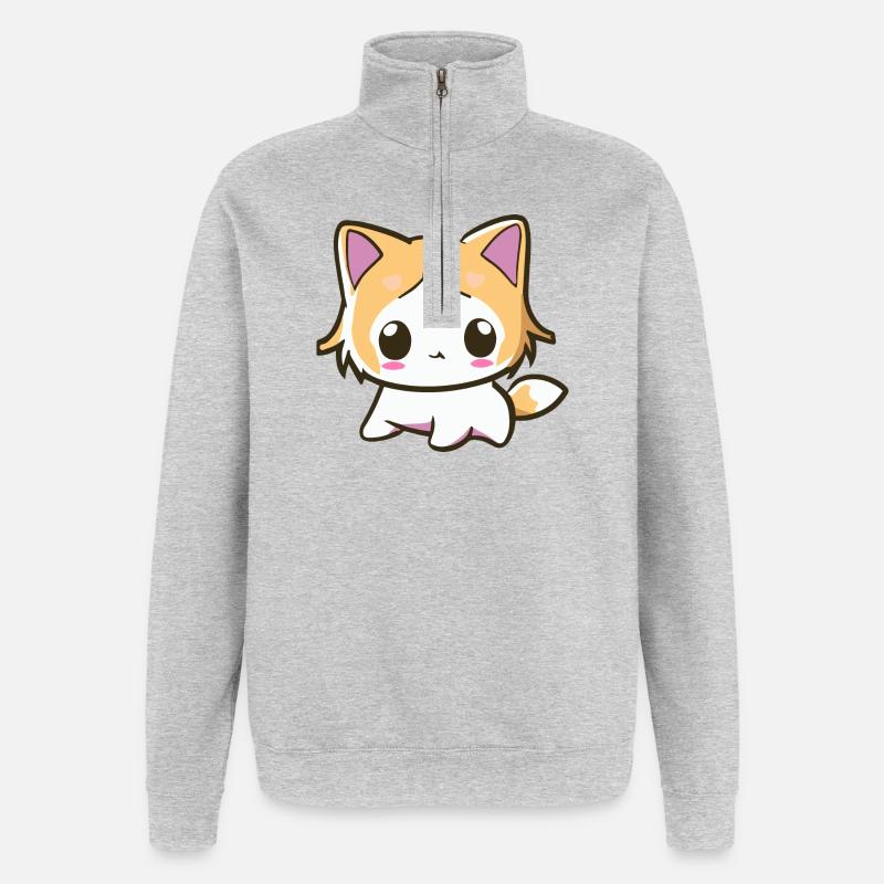 Kawaii Chibi Cat - Mignon chaton d’anime - Sweat à zip 1/4 - gris chiné