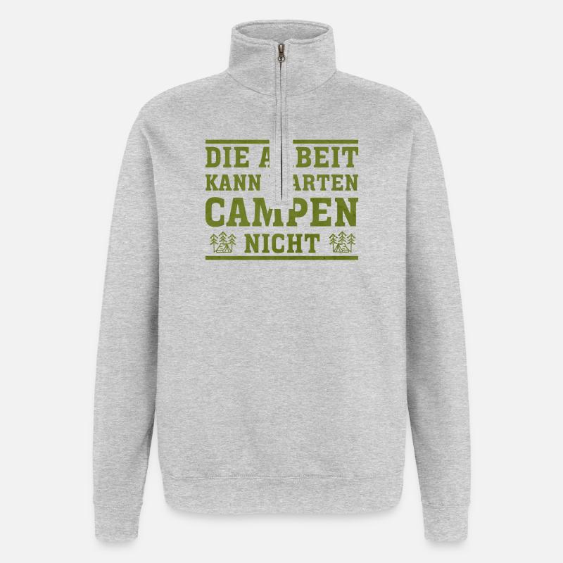 Arbeit kann warten, Camping nicht - Quarter-Zip-Sweatshirt - Grau meliert