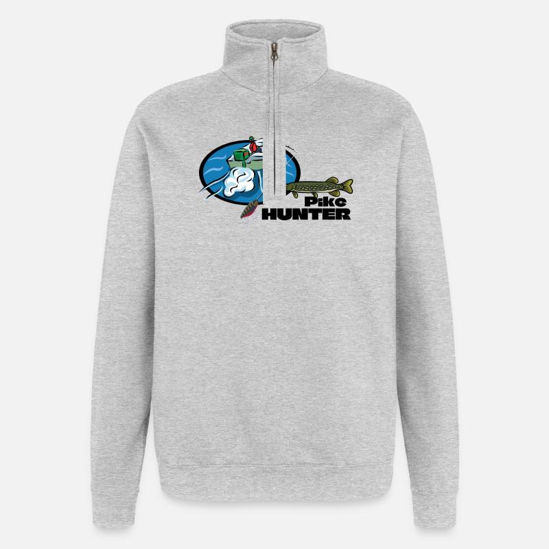 Hechtenjägerboot – Raubtierfischen - Quarter-Zip-Sweatshirt - Grau meliert