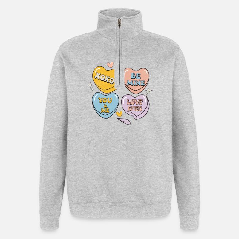 Candy Hearts Rétro Saint-Valentin - Sweat à zip 1/4 - gris chiné