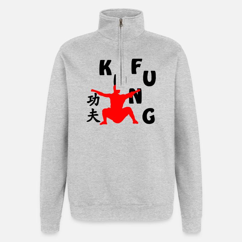 Shaolin monk shadow figure - Quarter-Zip Sweatshirt - heather grey