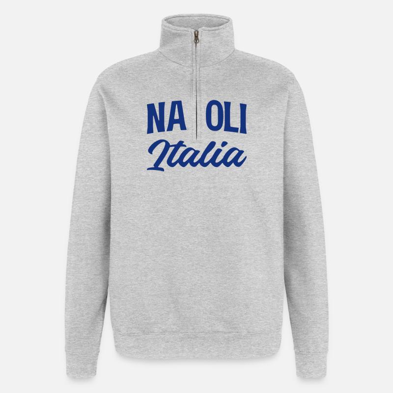 Napoli Italia Script in Blue - Sweat à zip 1/4 - gris chiné