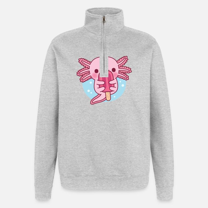 Mignon Axolotl mangeant de la glace - Sweat à zip 1/4 - gris chiné